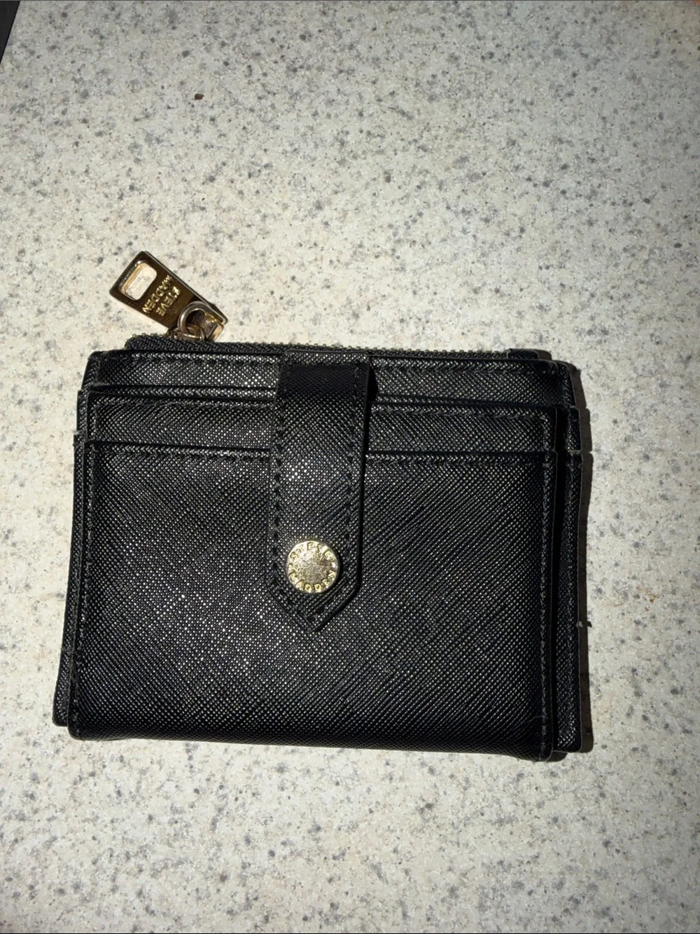 Steve Madden Black Card & Key Wallet with Gold Hardware